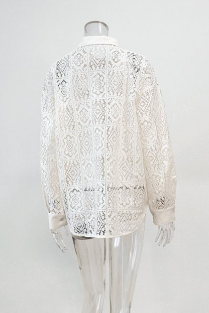 Blusas casuales con cuello vuelto, transparentes y caladas