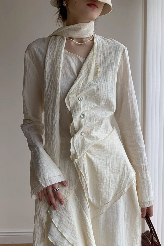 Blusas casuales con cuello en V fruncido y botones