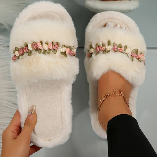Zapatos casuales, cómodos y redondos con diseño de flores y patchwork