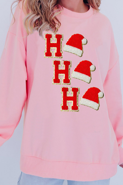 Gorros de Papá Noel informales con letras bordadas y lentejuelas, sudaderas de cuello redondo