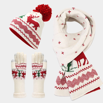 Conjunto de gorro, bufanda y guantes con estampado de reno navideño (6 colores)