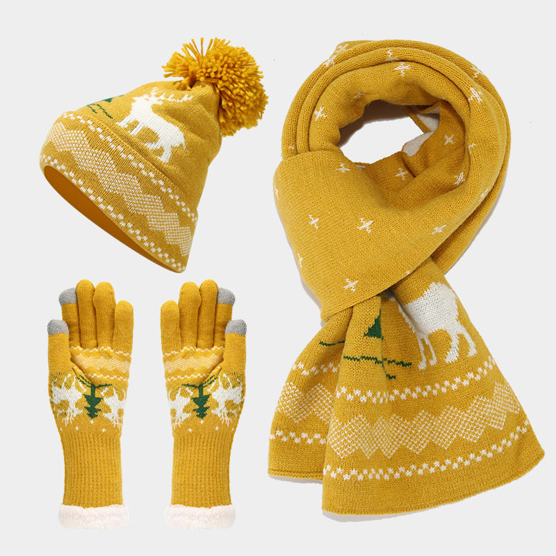 Conjunto de gorro, bufanda y guantes con estampado de reno navideño (6 colores)