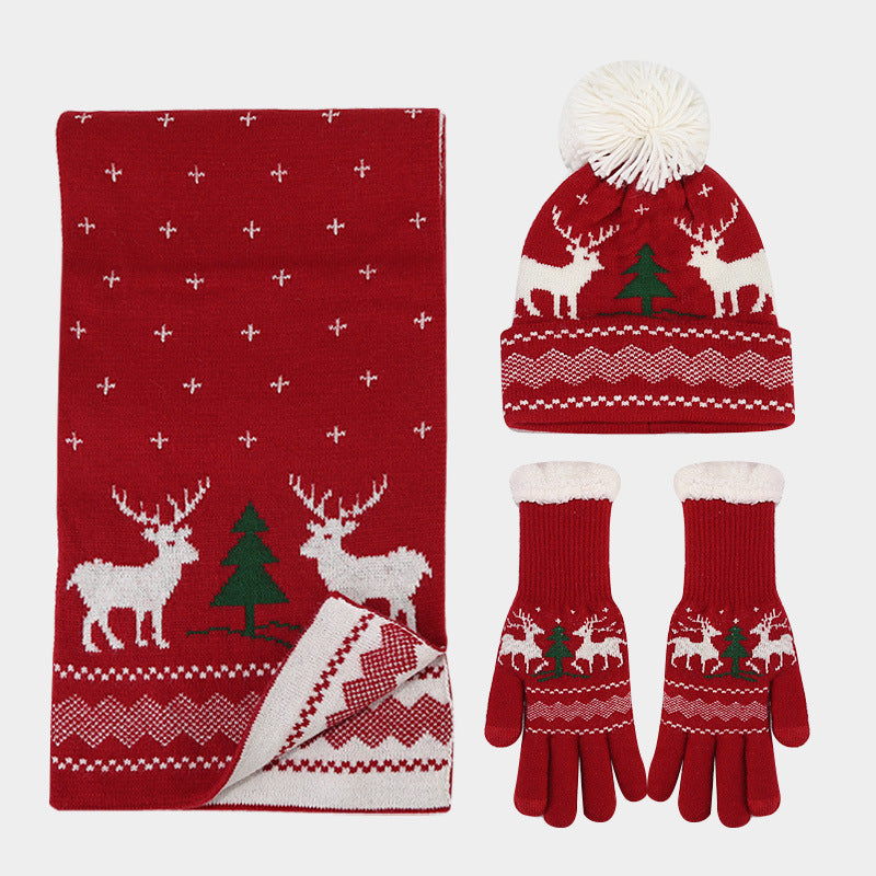 Conjunto de gorro, bufanda y guantes con estampado de reno navideño (6 colores)