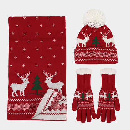 Conjunto de gorro, bufanda y guantes con estampado de reno navideño (6 colores)