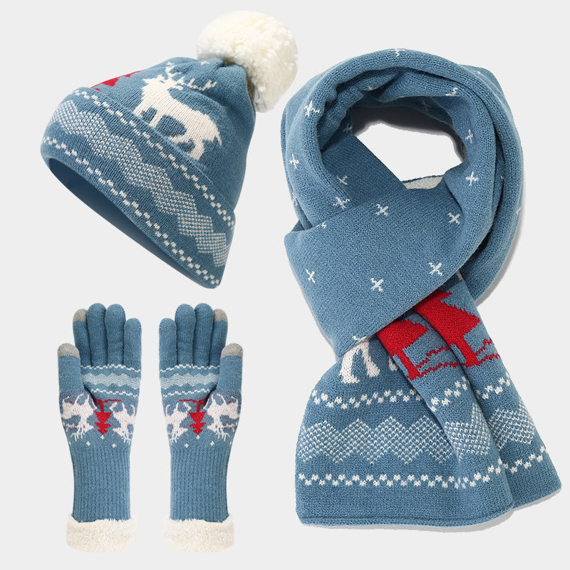 Conjunto de gorro, bufanda y guantes con estampado de reno navideño (6 colores)