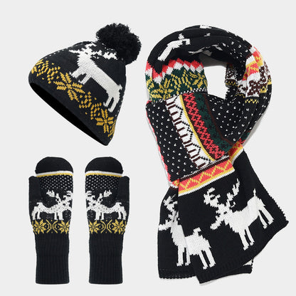 Conjunto de gorro, bufanda y guantes con estampado de reno navideño (6 colores)