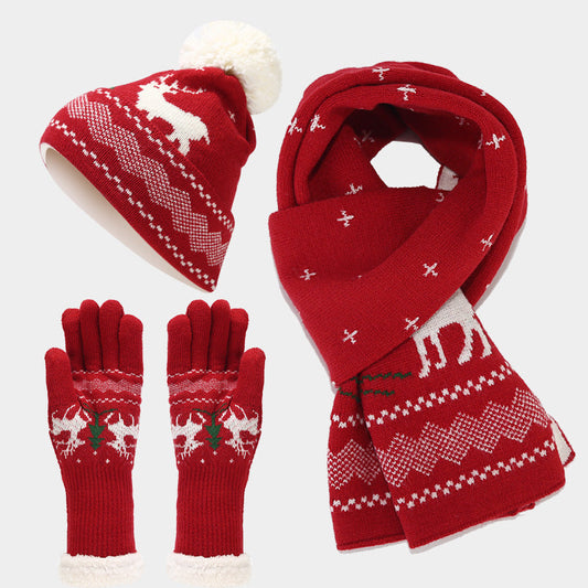 Conjunto de gorro, bufanda y guantes con estampado de reno navideño (6 colores)