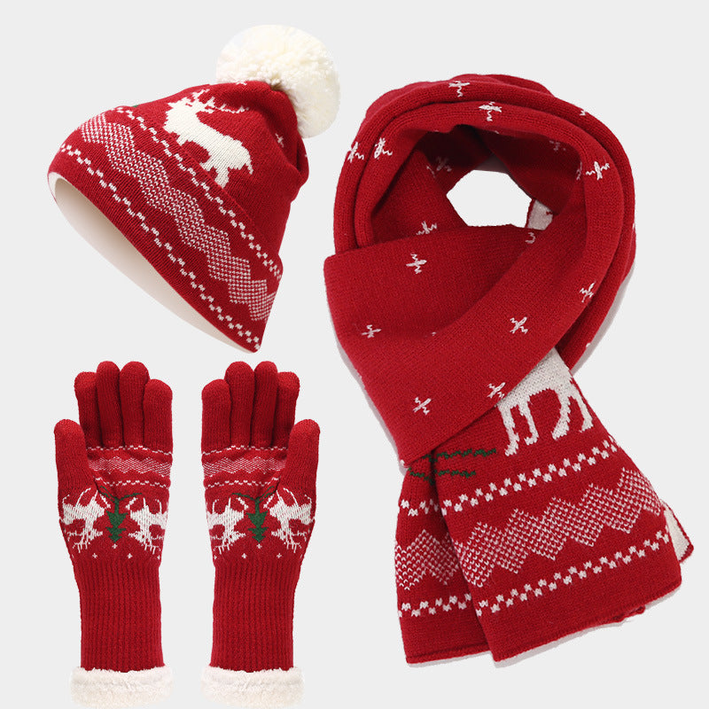 Conjunto de gorro, bufanda y guantes con estampado de reno navideño (6 colores)