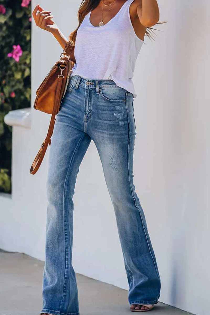 Pantalones vaqueros ajustados de tiro medio para mujer que hacen viejos pantalones vaqueros