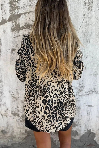 Leopard Print Lapel Long Sleeve Casual Blazer