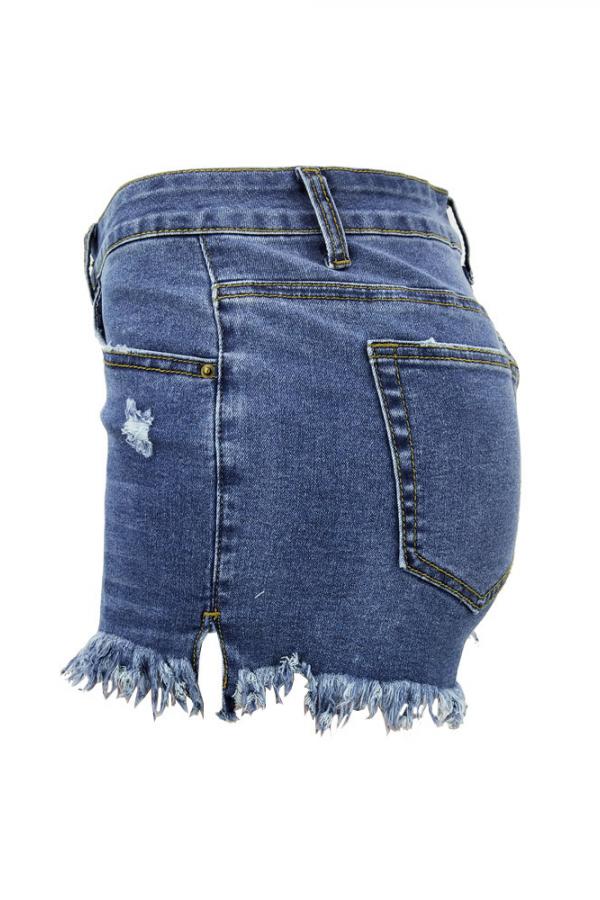 Pantalones cortos rectos lisos con abertura y parches de retazos sin mangas con cremallera en la bragueta de mezclilla