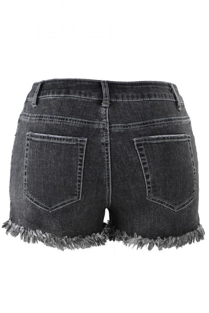 Pantalones cortos rectos lisos con abertura y parches de retazos sin mangas con cremallera en la bragueta de mezclilla
