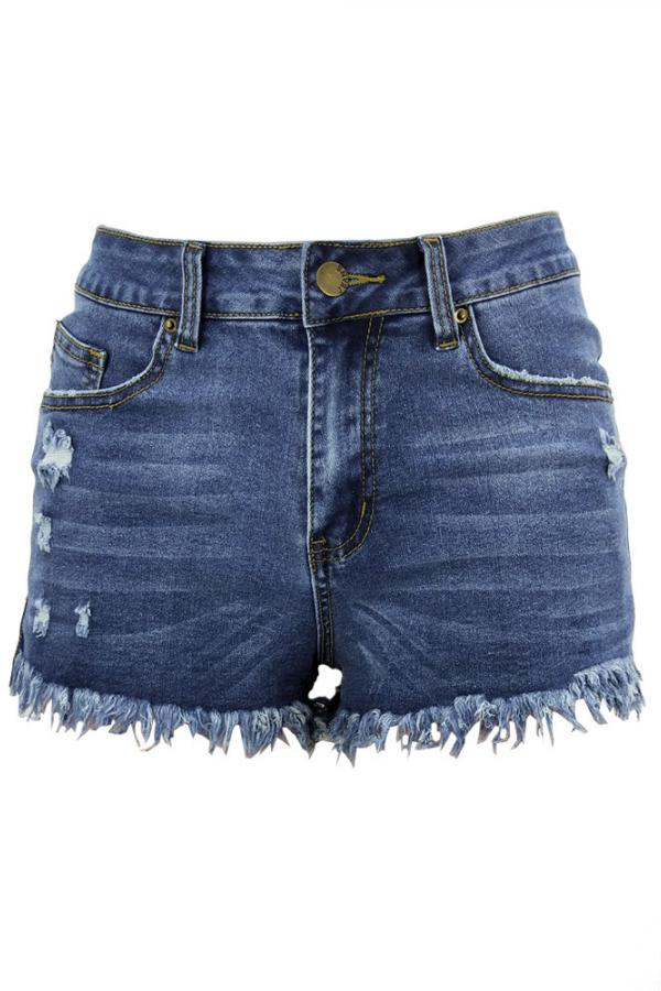 Pantalones cortos rectos lisos con abertura y parches de retazos sin mangas con cremallera en la bragueta de mezclilla
