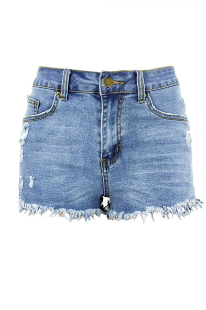 Pantalones cortos rectos lisos con abertura y parches de retazos sin mangas con cremallera en la bragueta de mezclilla