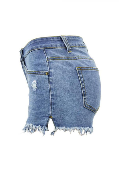 Pantalones cortos rectos lisos con abertura y parches de retazos sin mangas con cremallera en la bragueta de mezclilla