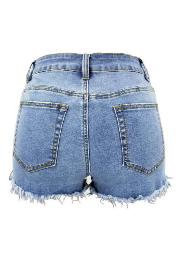 Pantalones cortos rectos lisos con abertura y parches de retazos sin mangas con cremallera en la bragueta de mezclilla