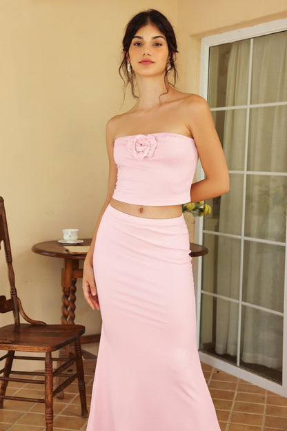3D Flower Sleeveless Off-Shoulder Two-Piece Set