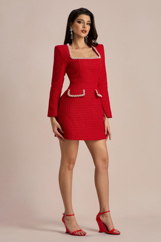 Vestido mini de tweed con escote cuadrado Camilla 