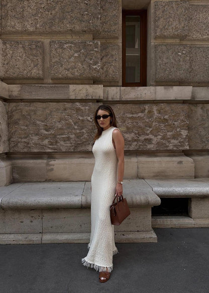 Coastal Thread - Sleeveless Knit Maxi Dress with Fringe Hem