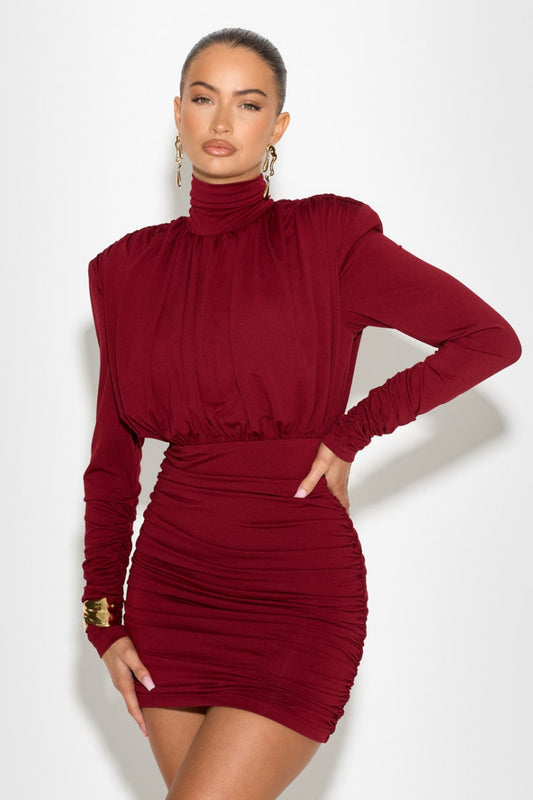 Vestido mini fruncido de cuello alto Abigail 