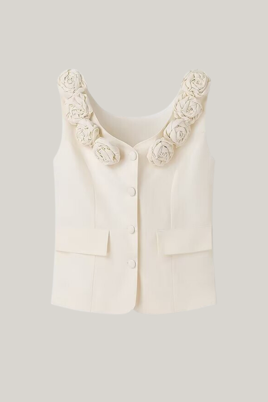 Cynthia U Neck Floral Applique Vest