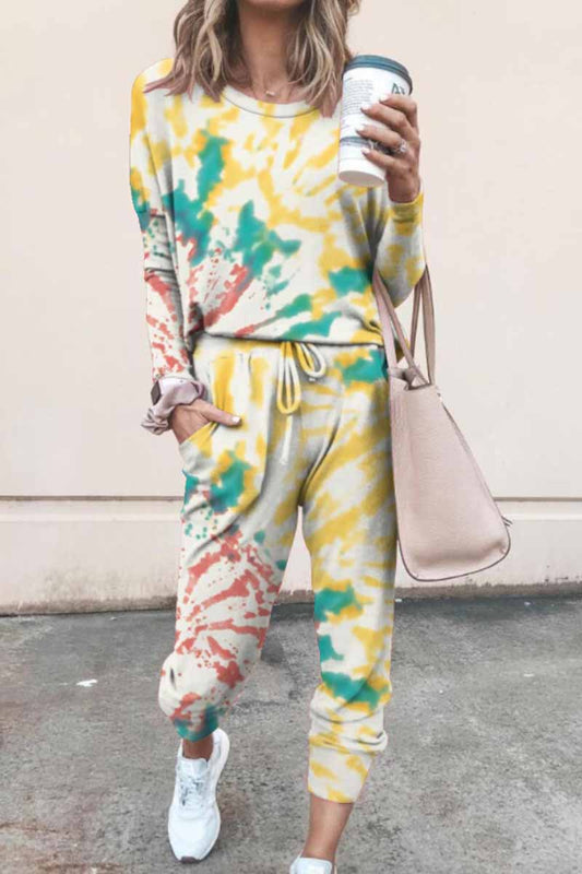 Ropa casual para el hogar de manga larga con efecto tie-dye