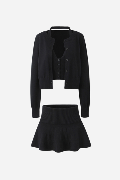 Halter Vest Three-piece Knitted Set