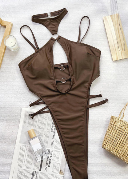 Heatwave Bound - Cut-Out Halter Ring Detail One Piece Swimsuit