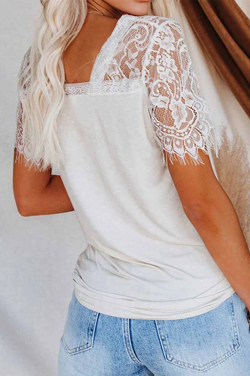 New Women's Lace Short Sleeve V-Neck Tops(3 Colors)