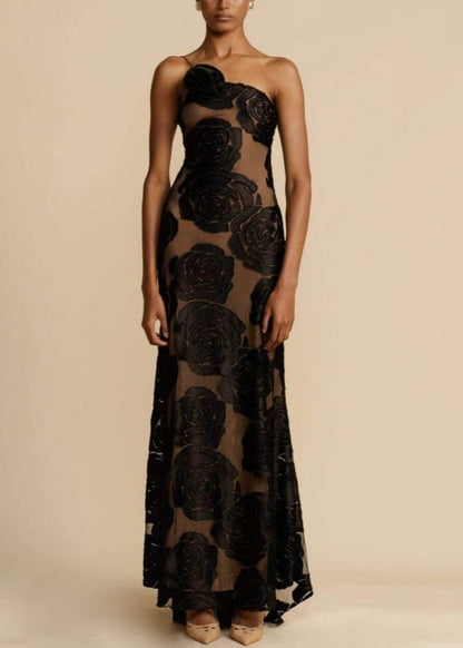 Rose Flower Three-Dimensional Burnt Flower Maxi Dress
