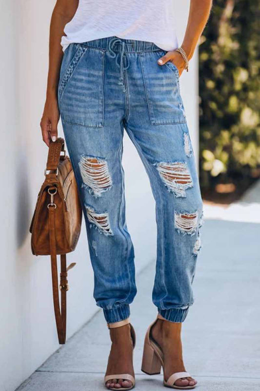 Vaqueros holgados rotos con cintura ajustable