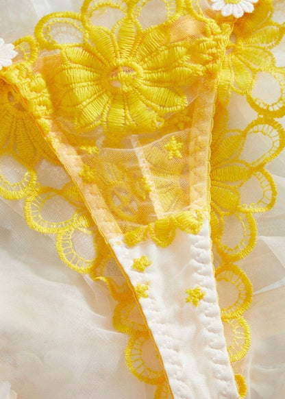 Sunlace Daisy Lingerie Set – Yellow Floral Embroidery Bra & Thong