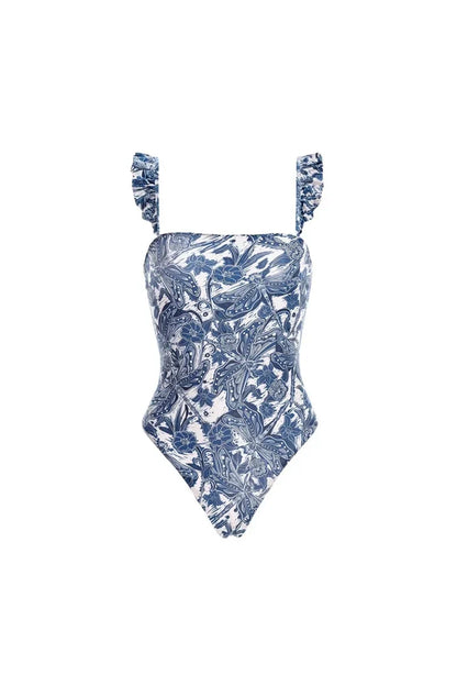 Blue Dragonfly Ruffle One-Piece Swimsuit