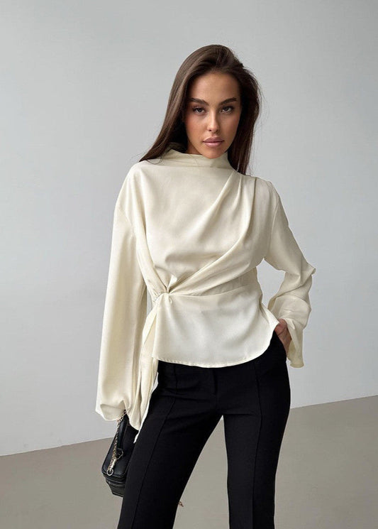 Ivory Twist-Front Draped Blouse