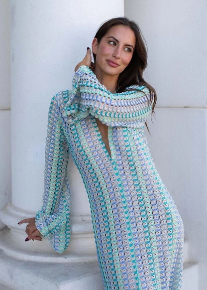 Sunweave Luxe - Crochet Deep V Maxi Beach Dress