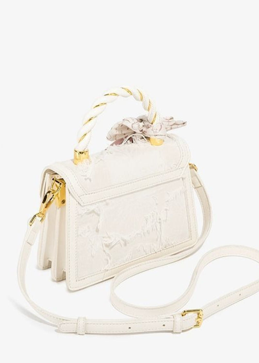 Roselle - Lace-Embellished Mini Top-Handle Bag with Scarf Detail