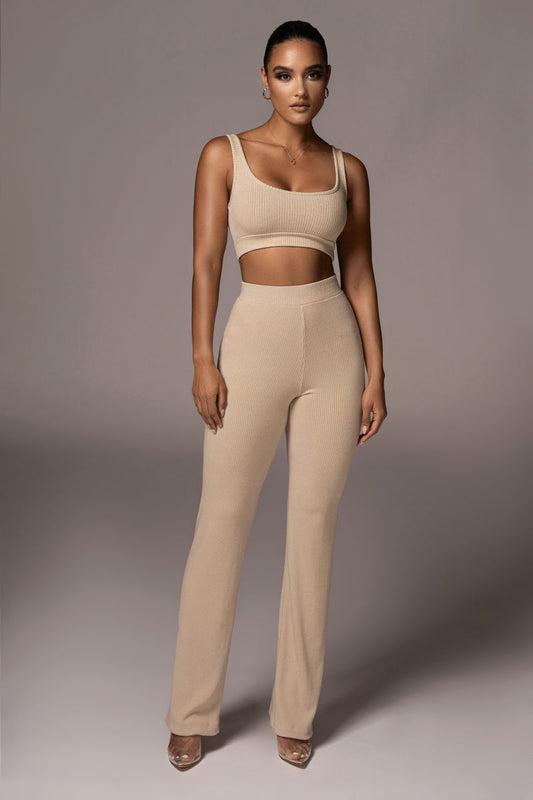 Pantalones de yoga ajustados, rectos, rectos y a la cadera, color liso, sin mangas, conjunto casual