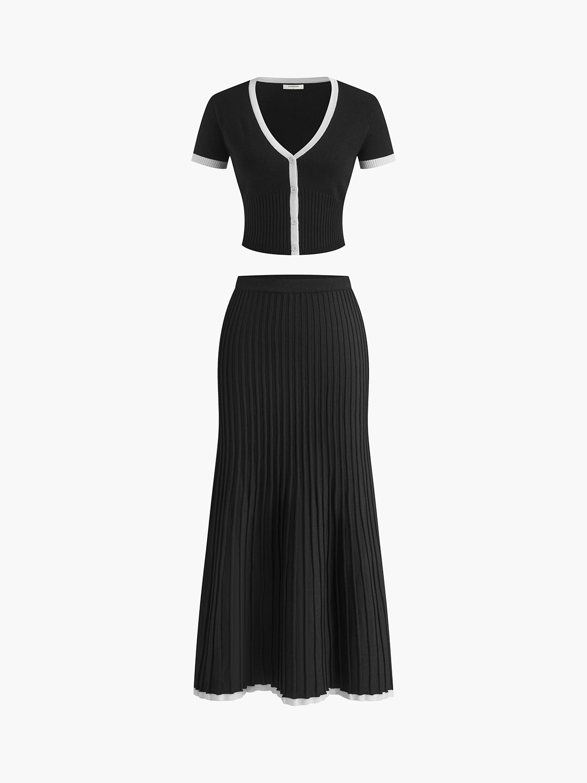 Monaco Set - Ribbed Knit Crop Top & Pleated Midi Skirt