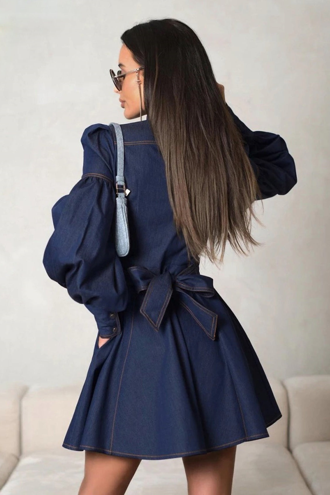Minivestido vaquero con mangas abullonadas Lena 