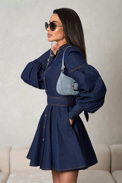 Minivestido vaquero con mangas abullonadas Lena 