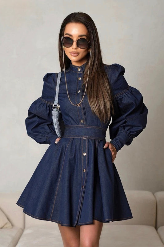 Minivestido vaquero con mangas abullonadas Lena 