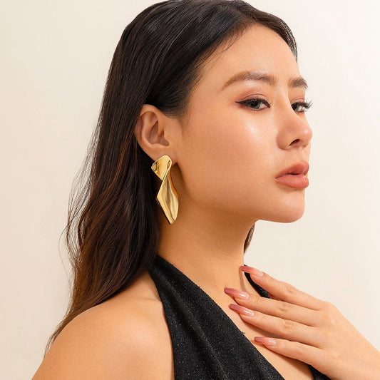 Sculpted Waves - Statement Metal Drop Earrings