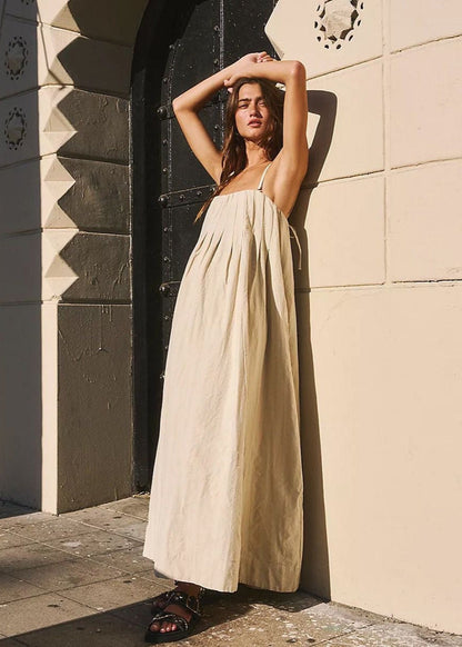 Solenne – Flowy Linen-Cotton Maxi Dress with Spaghetti Straps