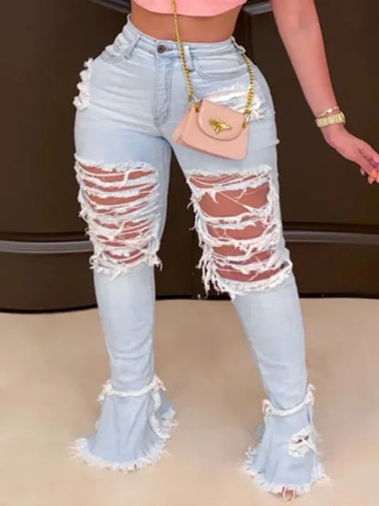 Pantalones vaqueros de verano de pierna ancha, rectos, elásticos y acampanados, de talla grande