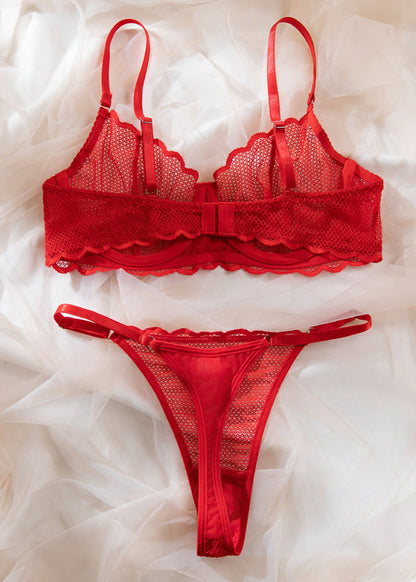 Scarlet Ember - Sheer Lace Lingerie Set with Bow Detail