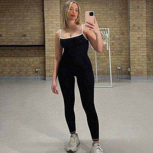 Mono deportivo de una pieza para mujer, con tirantes ajustables y borde en contraste, ajustado, sexy, para yoga