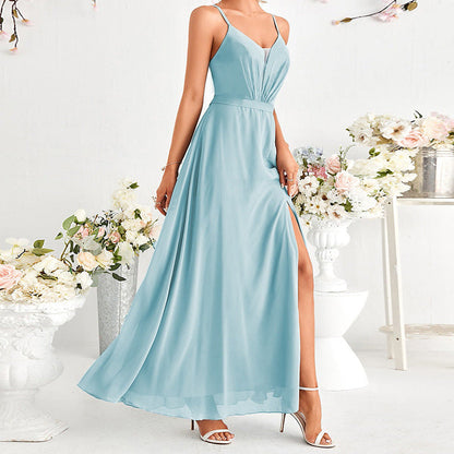 Vestido de noche de primavera para mujer, sexy, sin espalda, de fiesta, de terciopelo, con tirantes finos