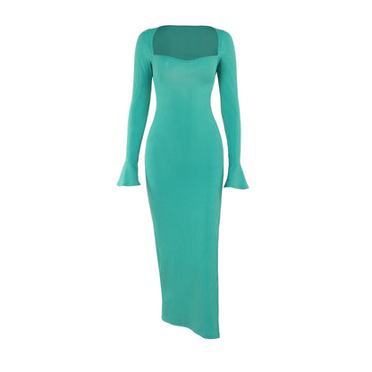 Vestido largo sexy de otoño, elegante, ajustado, con cordones y manga larga para mujer