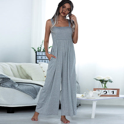 Summer Women Clothing Smocking Vest Sling Wide Leg Jumpsuit Women