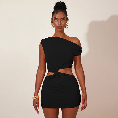 Vestido sin mangas con hombros descubiertos, corte ahuecado, con costuras torcidas y hombros descubiertos para mujer